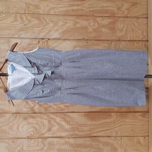 Antonio Melani Black White Stripe Cotton Seersucker Sleeveless Ruffle Neck Dres…